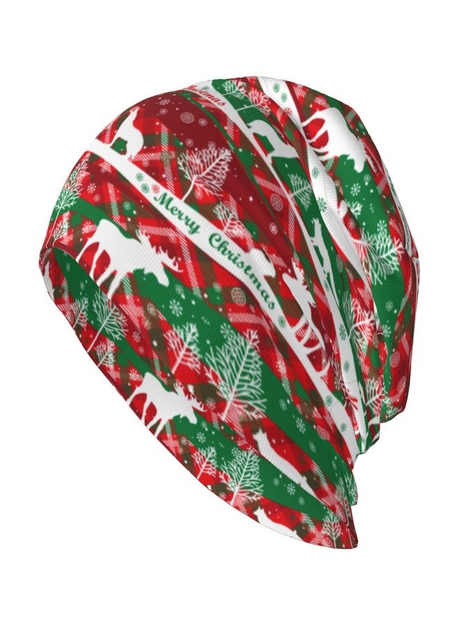 FalePrint Beanie Hat Printed Merry Christmas Tartan Deer Red Grenn Knitted Cap for Men Women,Thin Knit Slouchy Cancer Chemo Unisex Ski Cap Running Headwear Warm Hip Hop Soft Skull Cap - Image 2